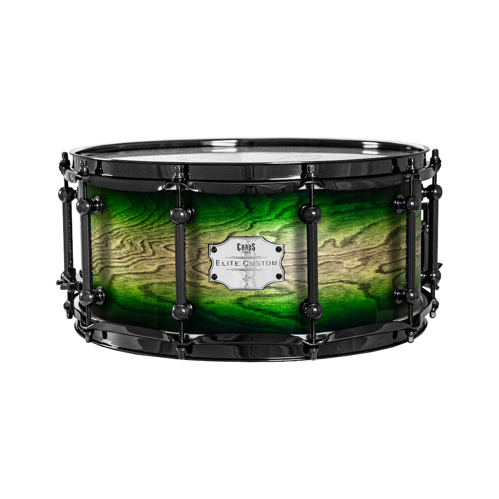Chaos Elite Custom 14x6.5 Snare Drum Birch & Bubinga - Green Natural Burst