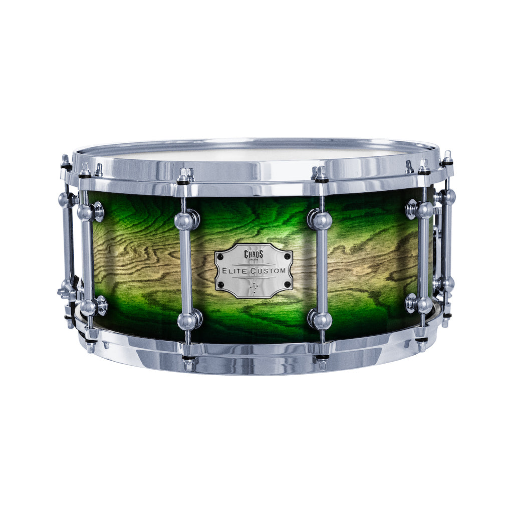 Chaos Elite Custom 14x6.5 Snare Drum Birch & Bubinga - Green Natural Burst