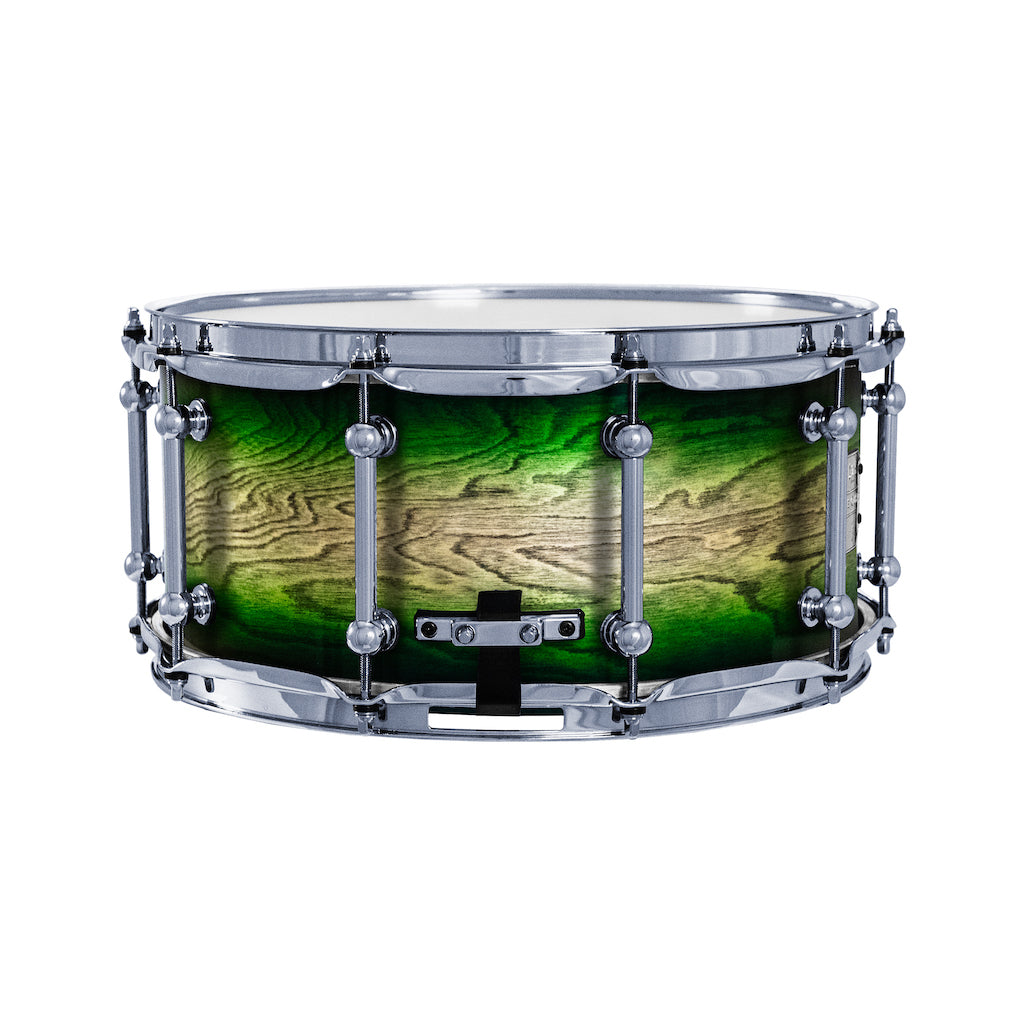 Chaos Elite Custom 14x6.5 Snare Drum Birch & Bubinga - Green Natural Burst