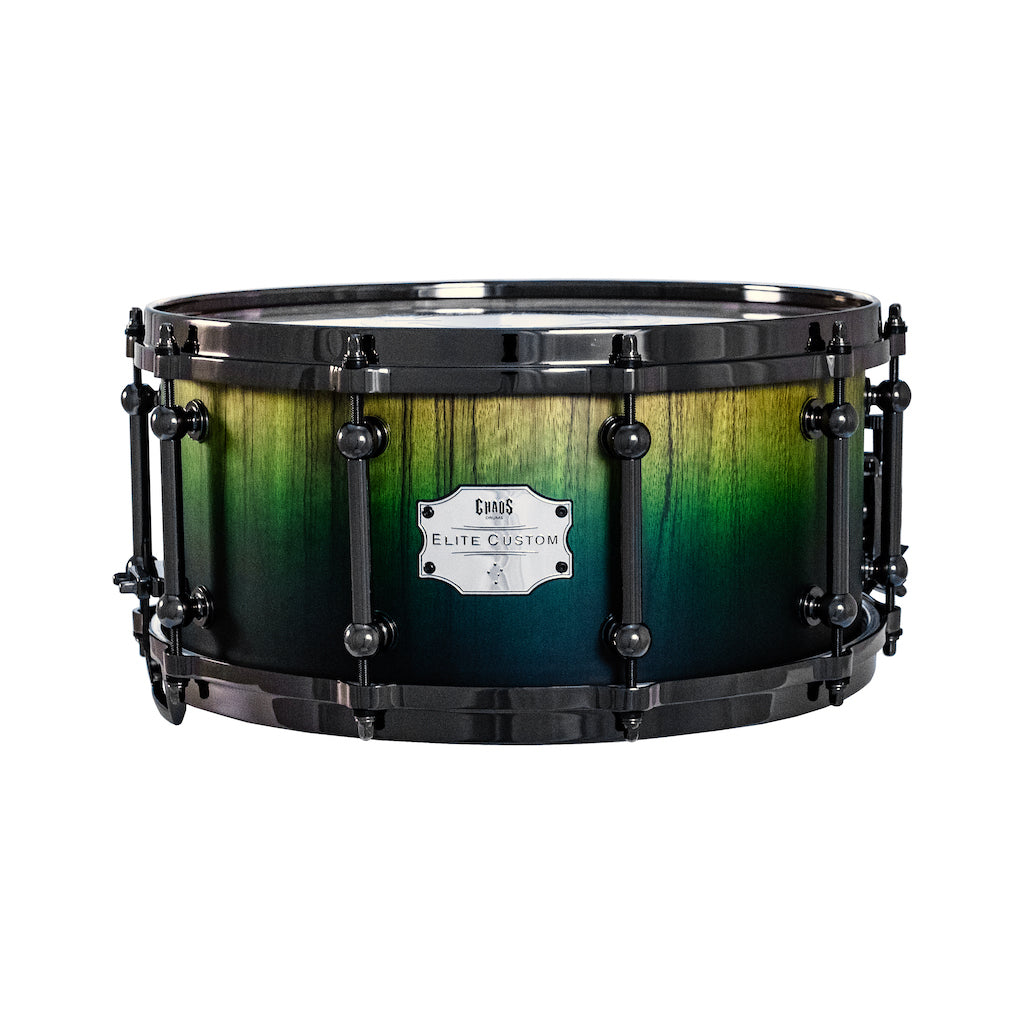 Chaos Elite Custom 14x6.5 Snare Drum Black Limba - Green Fade