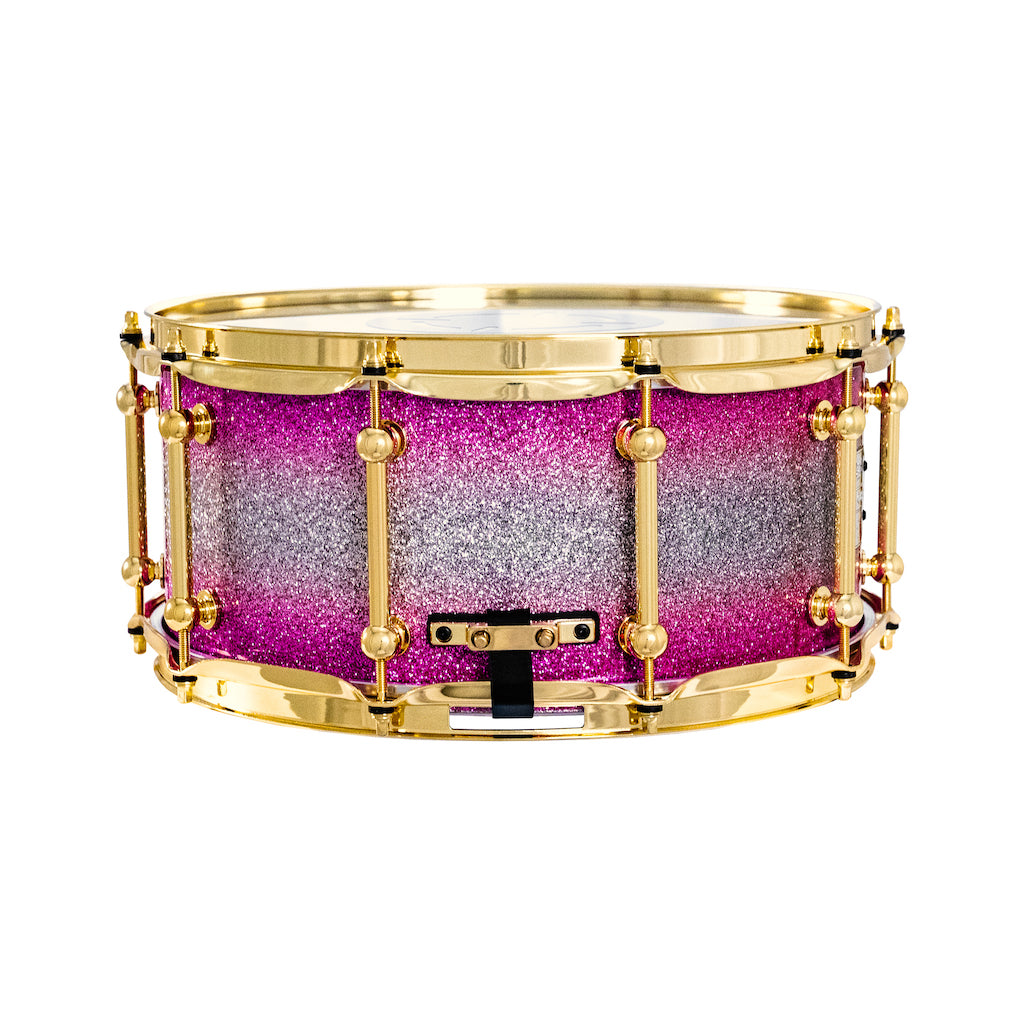 Chaos Elite Custom 14x6.5 Walnut Re-Ring Snare Drum - Pink & Silver Sparkle