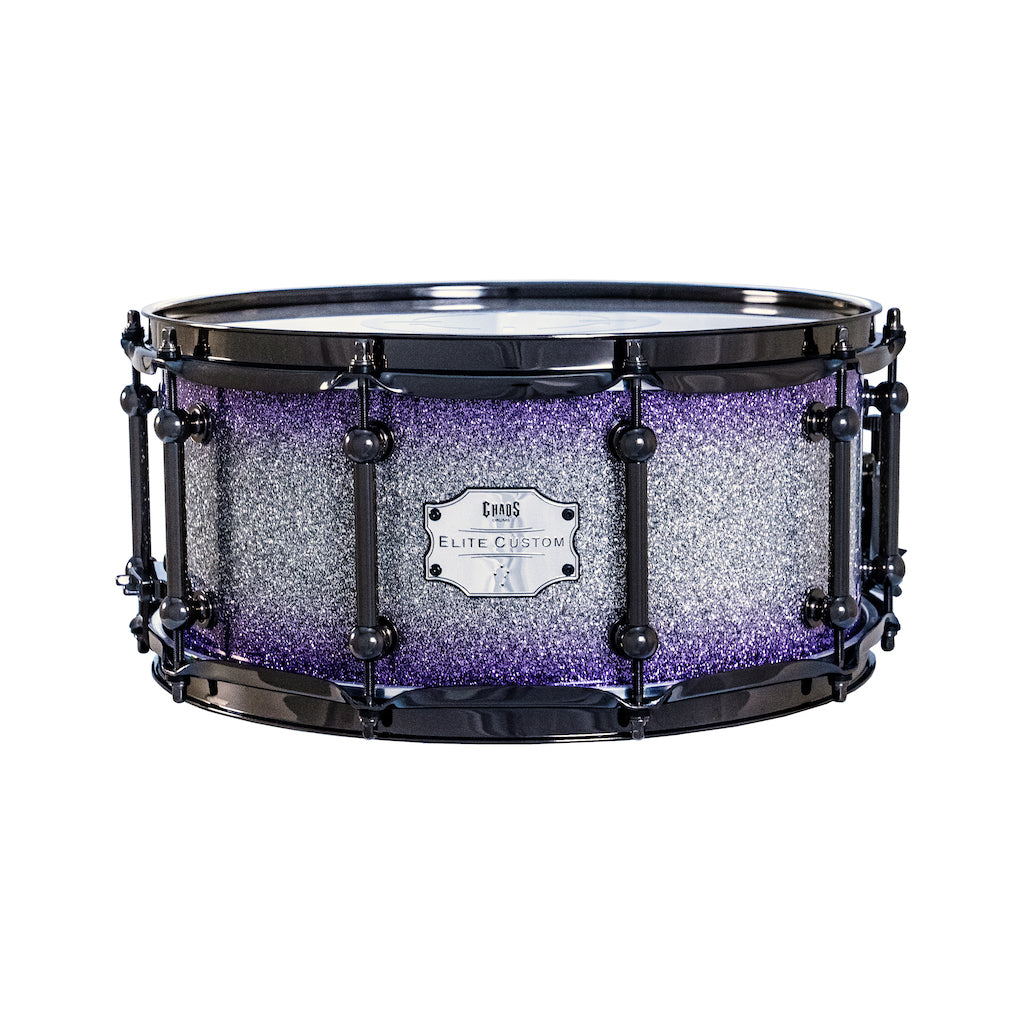 Chaos Elite Custom 14x6.5 Walnut Re-Ring Snare Drum - Purple & Silver Sparkle