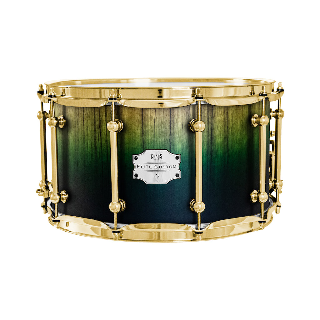Chaos Elite Custom 14x8 Snare Drum Black Limba - Green Fade