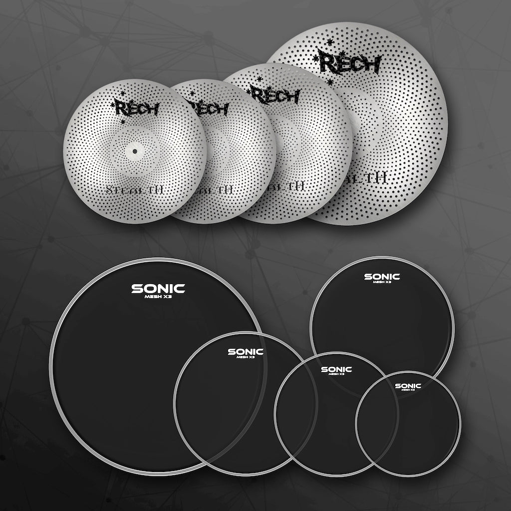 Rech Stealth 4 Piece Low Volume Cymbal Pack + Sonic Mesh Heads Set