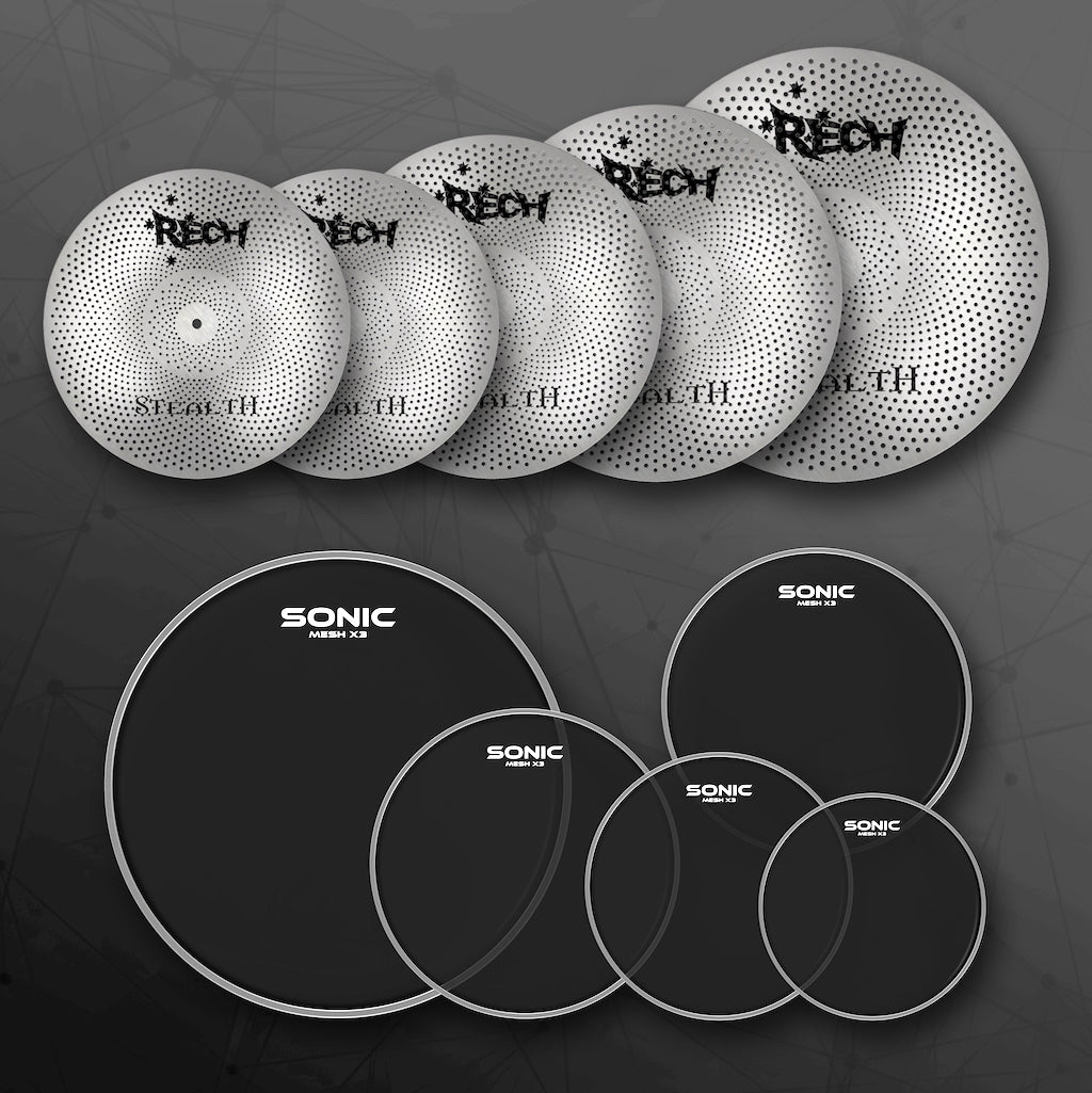 Rech Stealth 5 Piece Low Volume Cymbal Pack + Sonic Mesh Heads Set