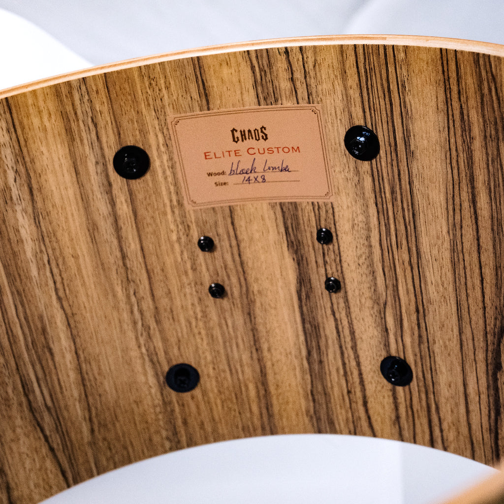 Chaos Elite Custom 14x8 Snare Drum Black Limba - Red Fade