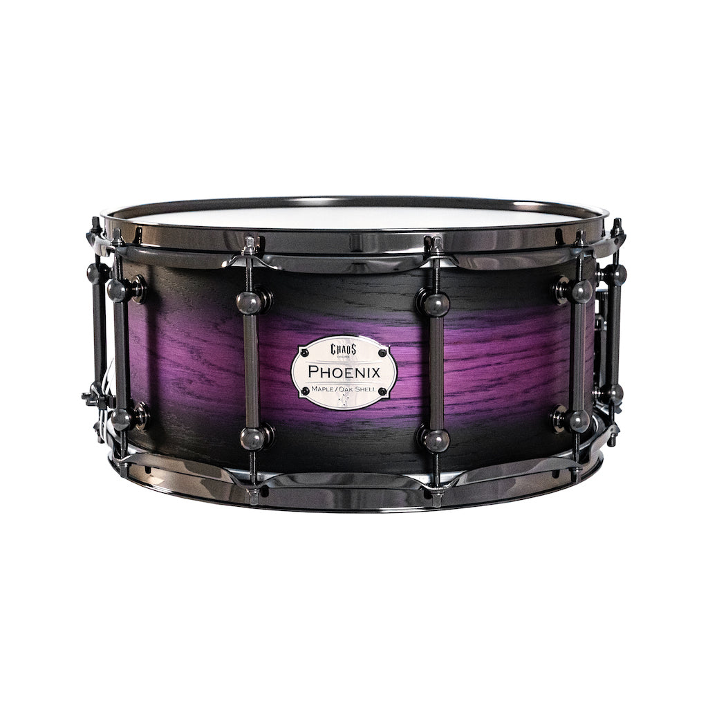 Chaos Phoenix II 14x6.5 Maple & Oak Snare Drum - Purple Burst