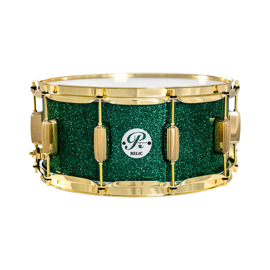 Relic Signature Beech 14x6.5 Snare Drum - Green Sparkle