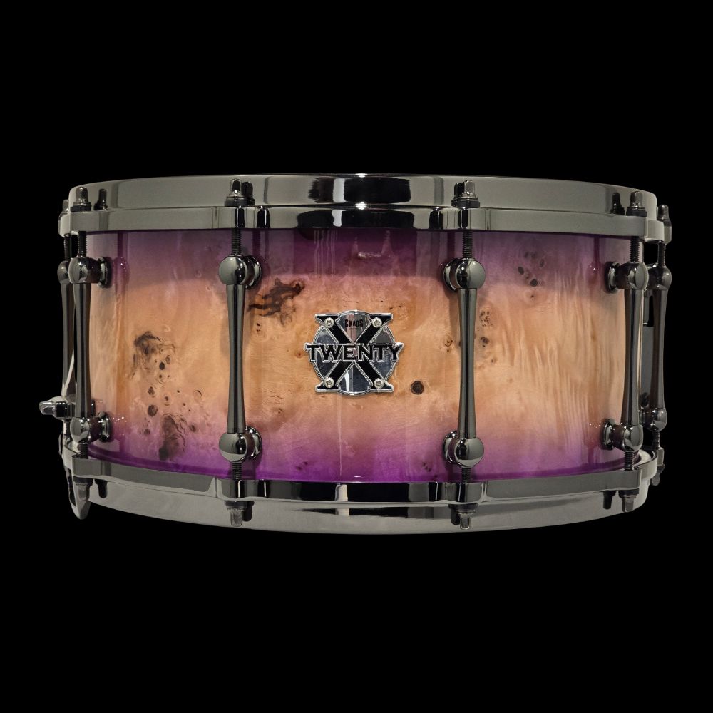 Chaos Twenty X Elite 14x6.5 20 Ply Snare Drum - Purple Mappa Burl