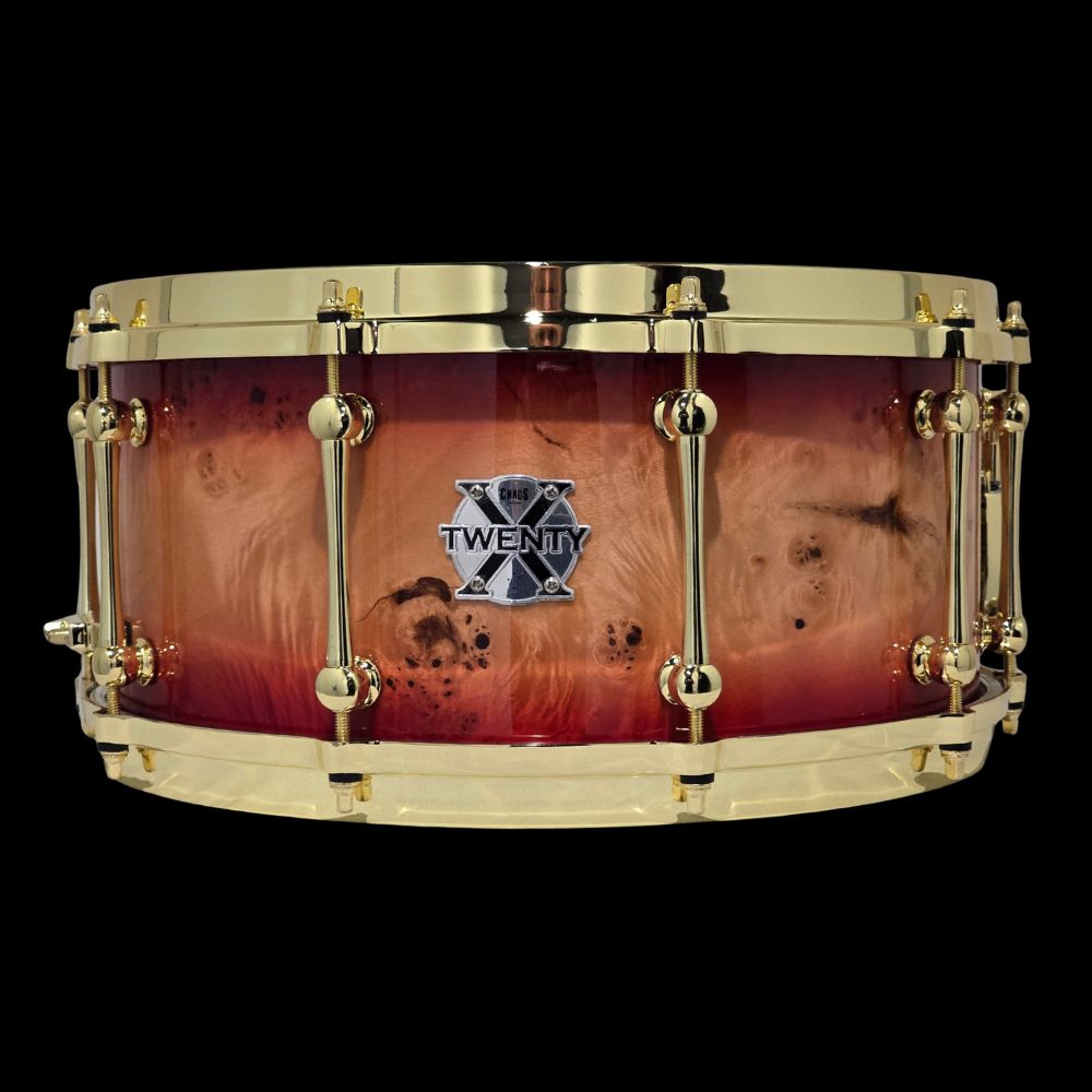 Chaos Twenty X Elite 14x6.5 20 Ply Snare Drum - Red Mappa Burl
