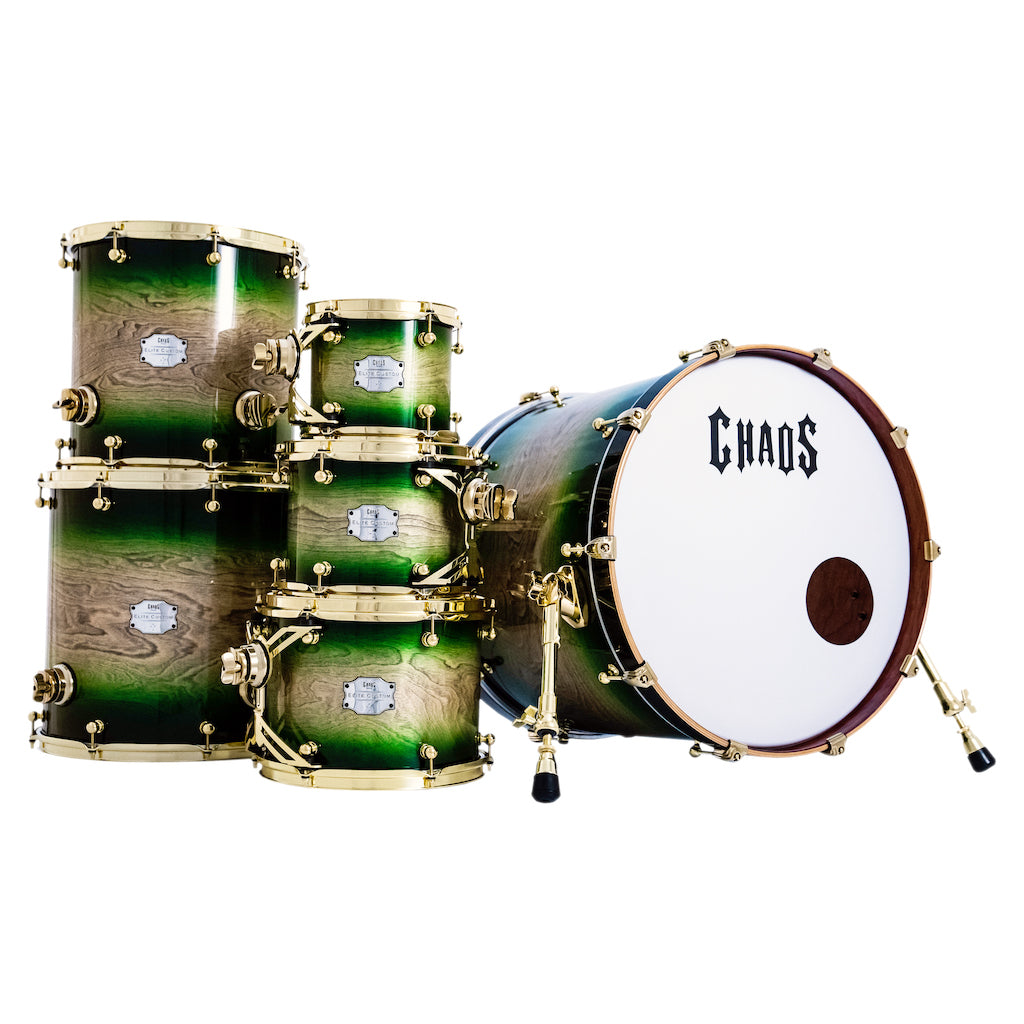 Chaos Elite Custom Drum Kit Birch & Bubinga - Green Natural Burst