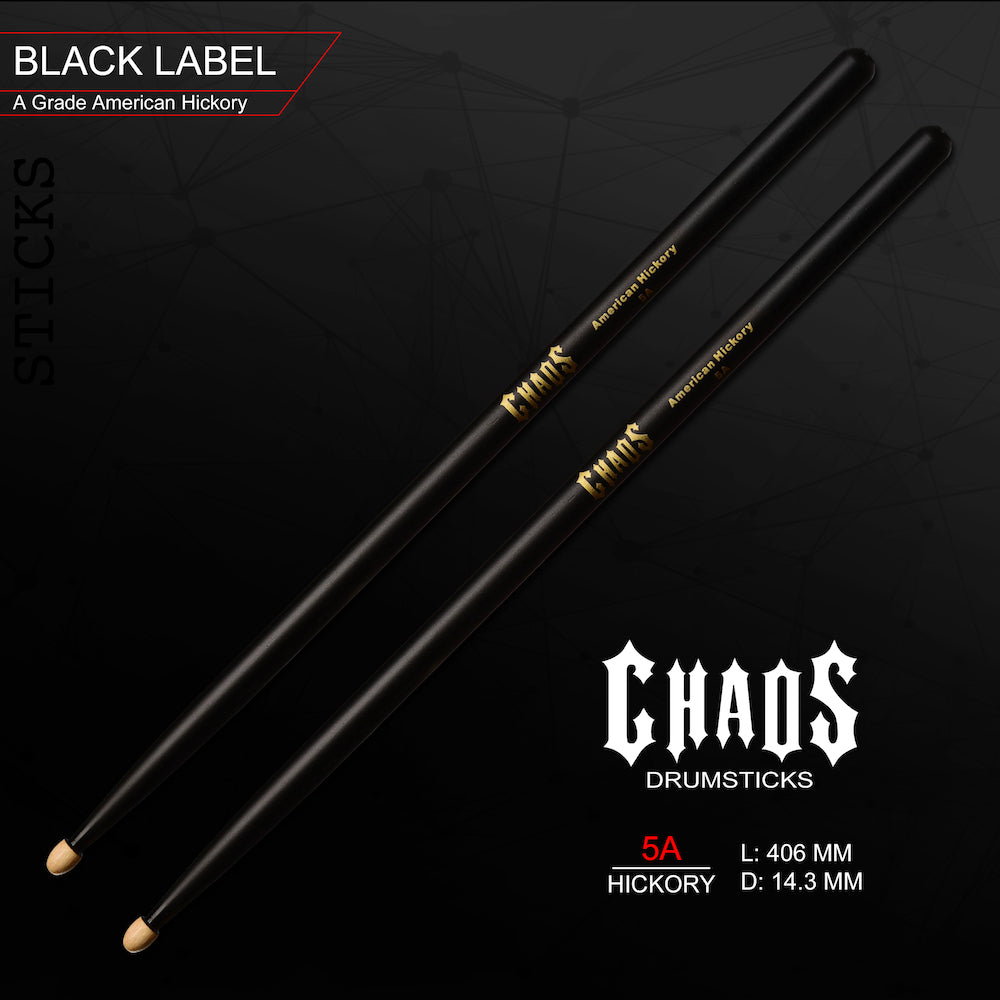 Chaos 5A Drum Sticks - Black & Gold