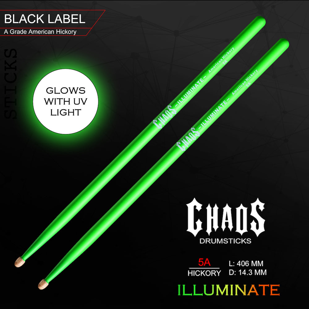 Chaos 5A Drum Sticks - Illuminate Green