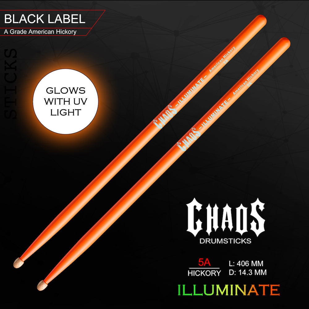 Chaos 5A Drum Sticks - Illuminate Orange