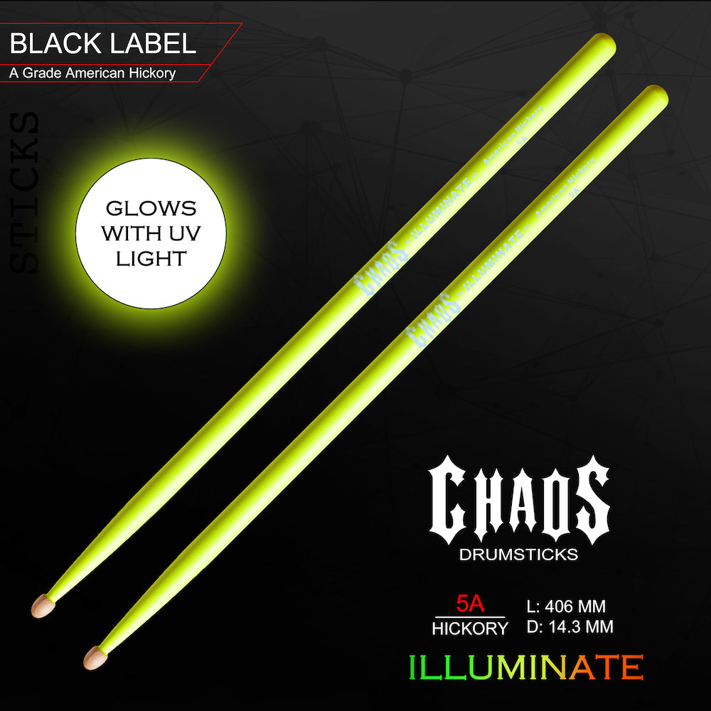 Chaos 5A Drum Sticks - Illuminate Yellow