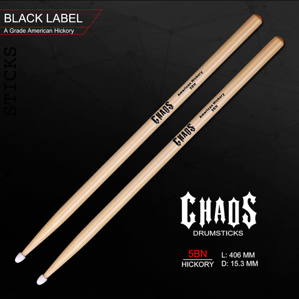Chaos 5BN Nylon Tip Drum Sticks - Black Label