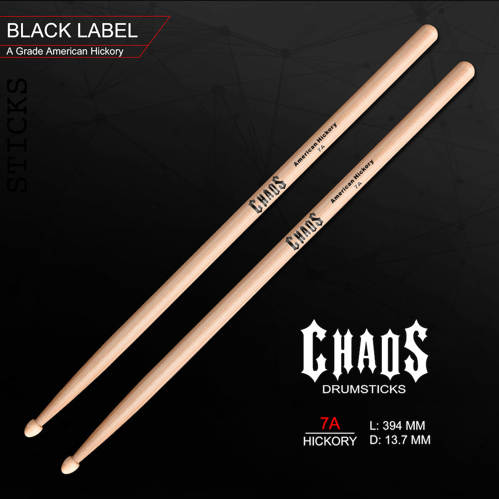 Chaos 7A Drum Sticks - Black Label