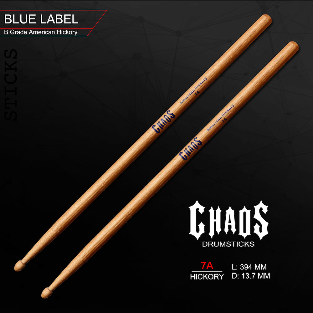 Chaos 7A Drum Sticks - Blue Label