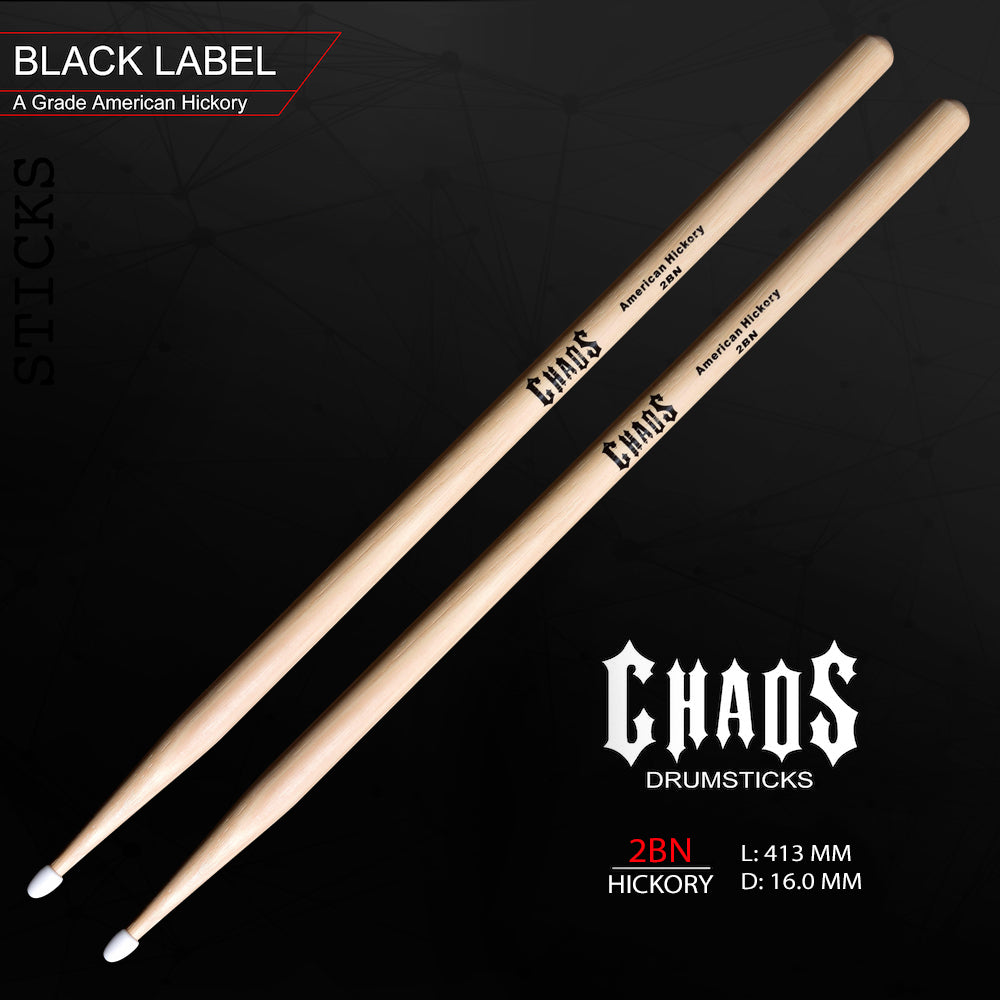 Chaos 2B Nylon Tip Drum Sticks - Black Label 2BN
