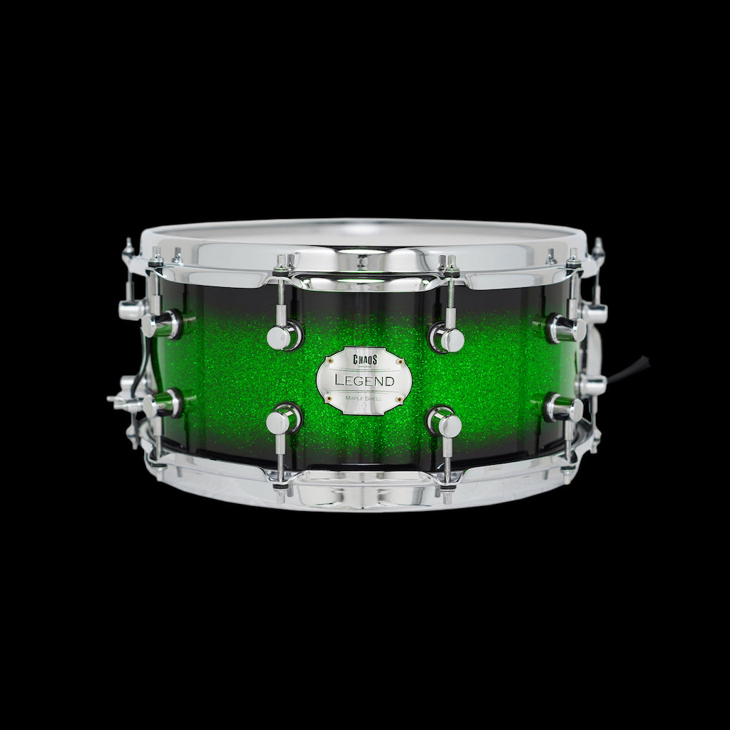 Chaos Legend 14x65 Snare - Green Sparkle Burst Side