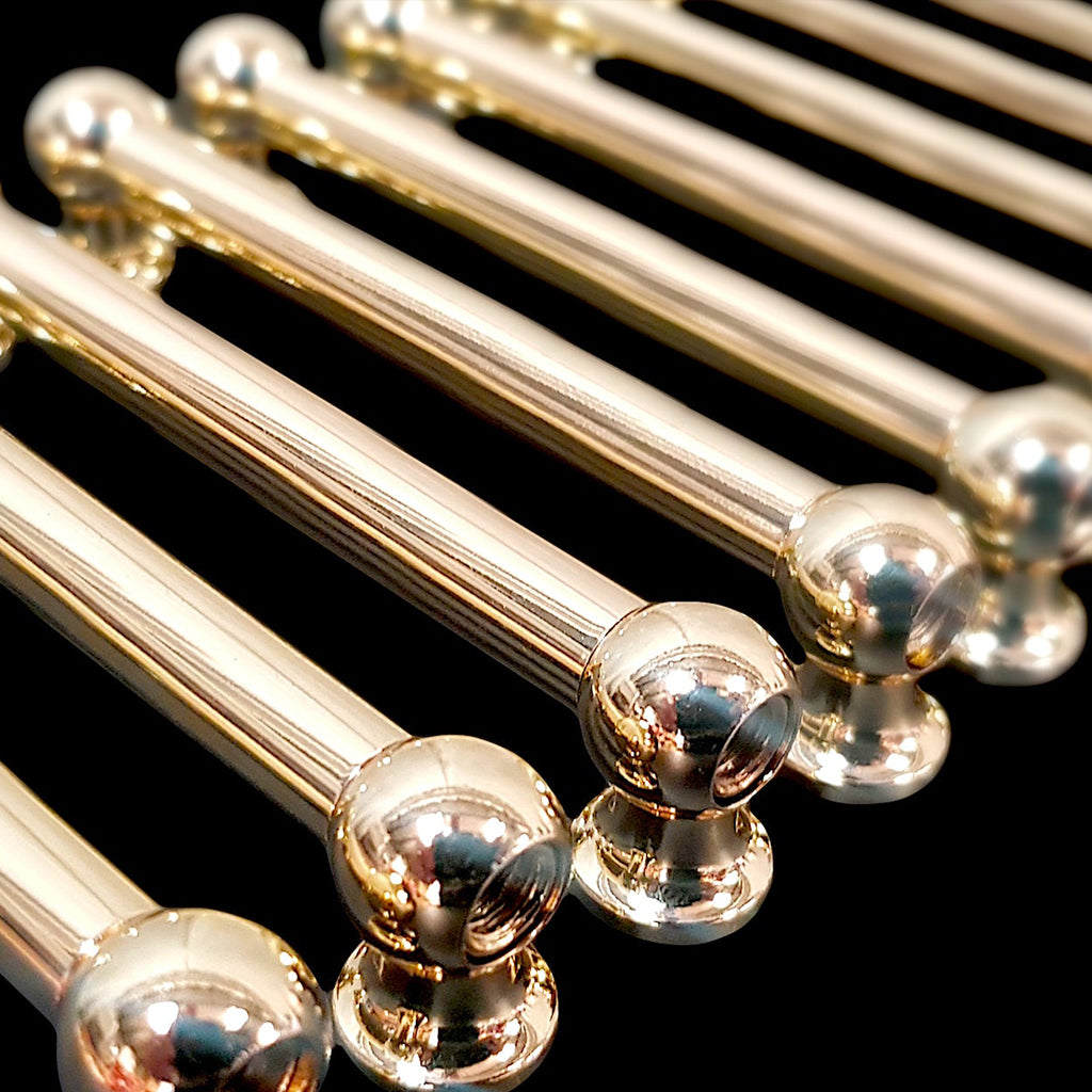 Close Up of DFP 88.9mm Brass Double End Vintage Tube Drum Lugs