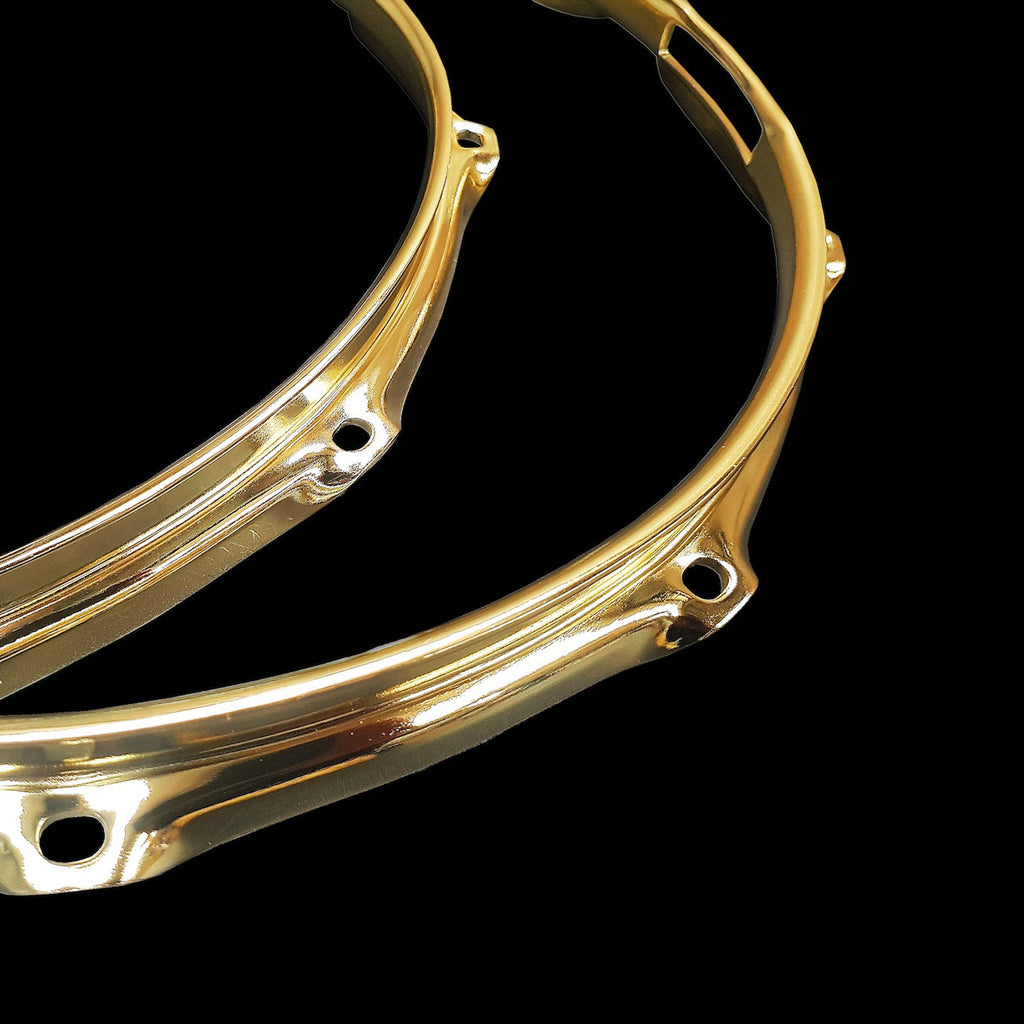Close Up of DFP 3.0mm Brass Triple Flange Drum Hoops