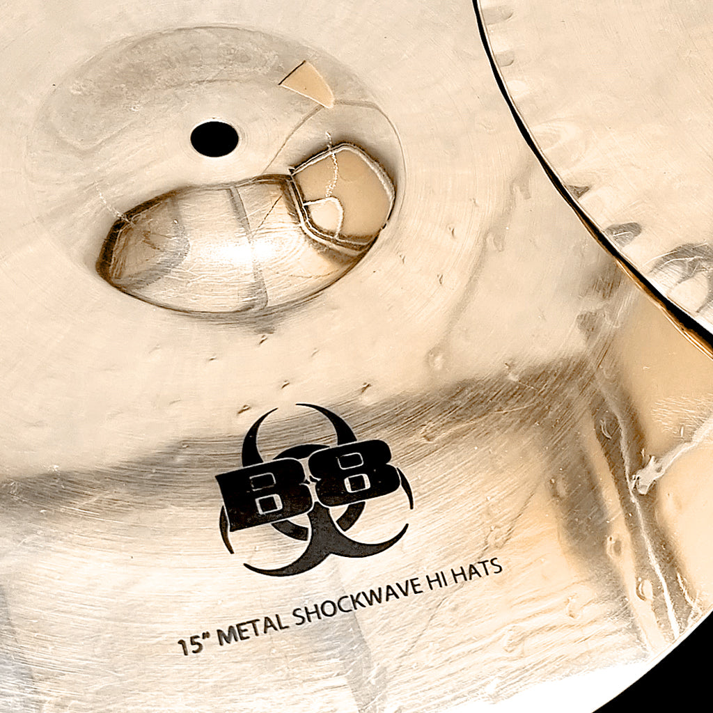 Close Up of Rech B8 Metal 15" Shockwave Hi Hat Cymbals