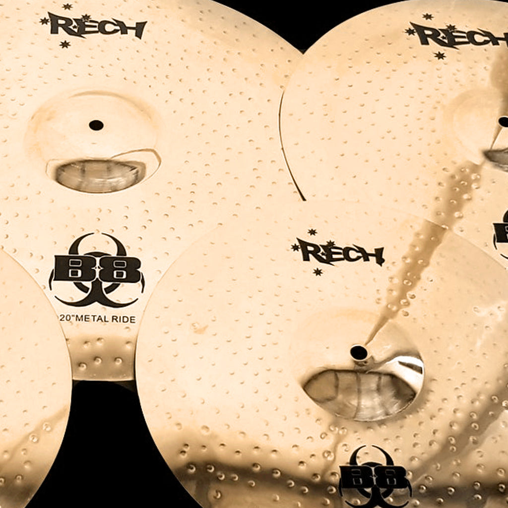 Close Up of Rech B8 Metal 5 Piece Cymbal Pack Set