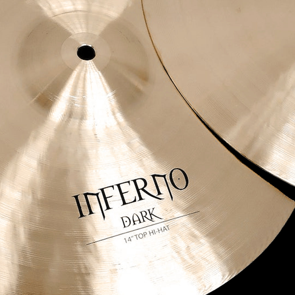 Close Up of Rech Inferno Dark 14" Hi Hat Cymbals