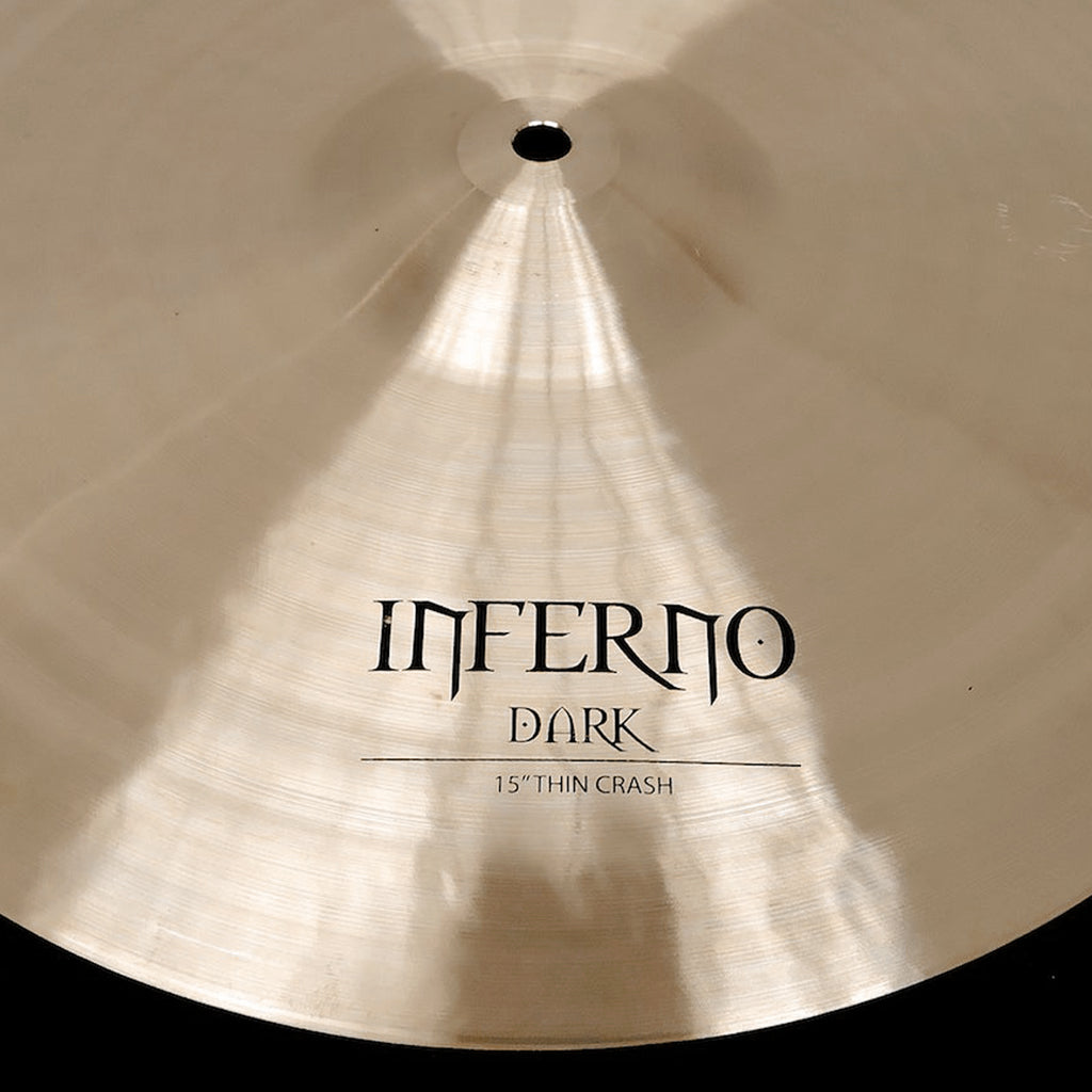close up of Rech Inferno Dark 15" Thin Crash Cymbal