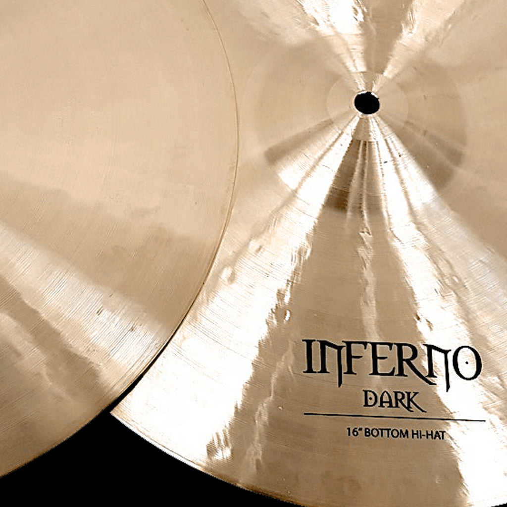 Close Up of Rech Inferno Dark 16" Hi Hat Cymbals