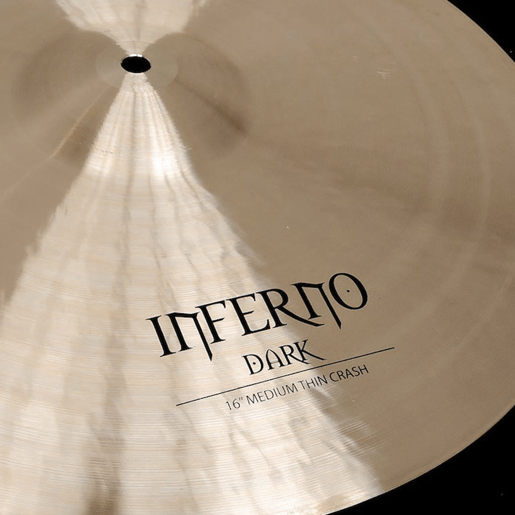 close up of Rech Inferno Dark 16" Medium Thin Crash Cymbal
