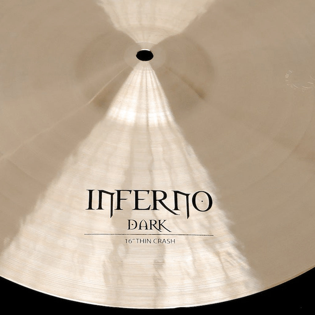 Close up of Rech Inferno Dark 16" Thin Crash Cymbal