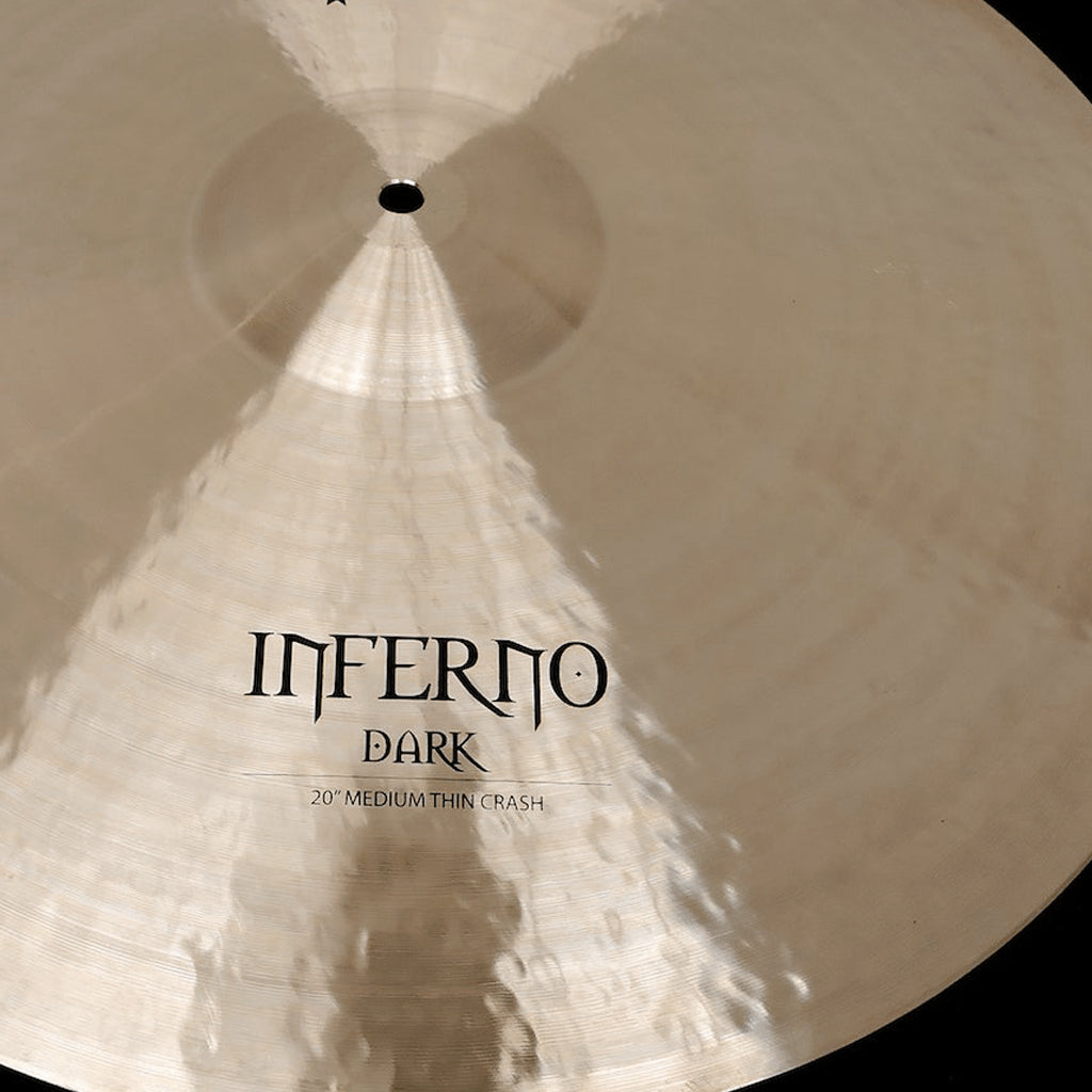 Close up of Rech Inferno Dark 20" Medium Thin Crash Cymbal
