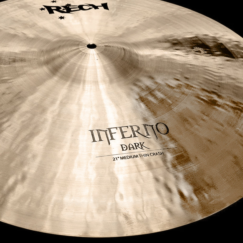 Close up of Rech Inferno Dark 21" Medium Thin Crash Cymbal