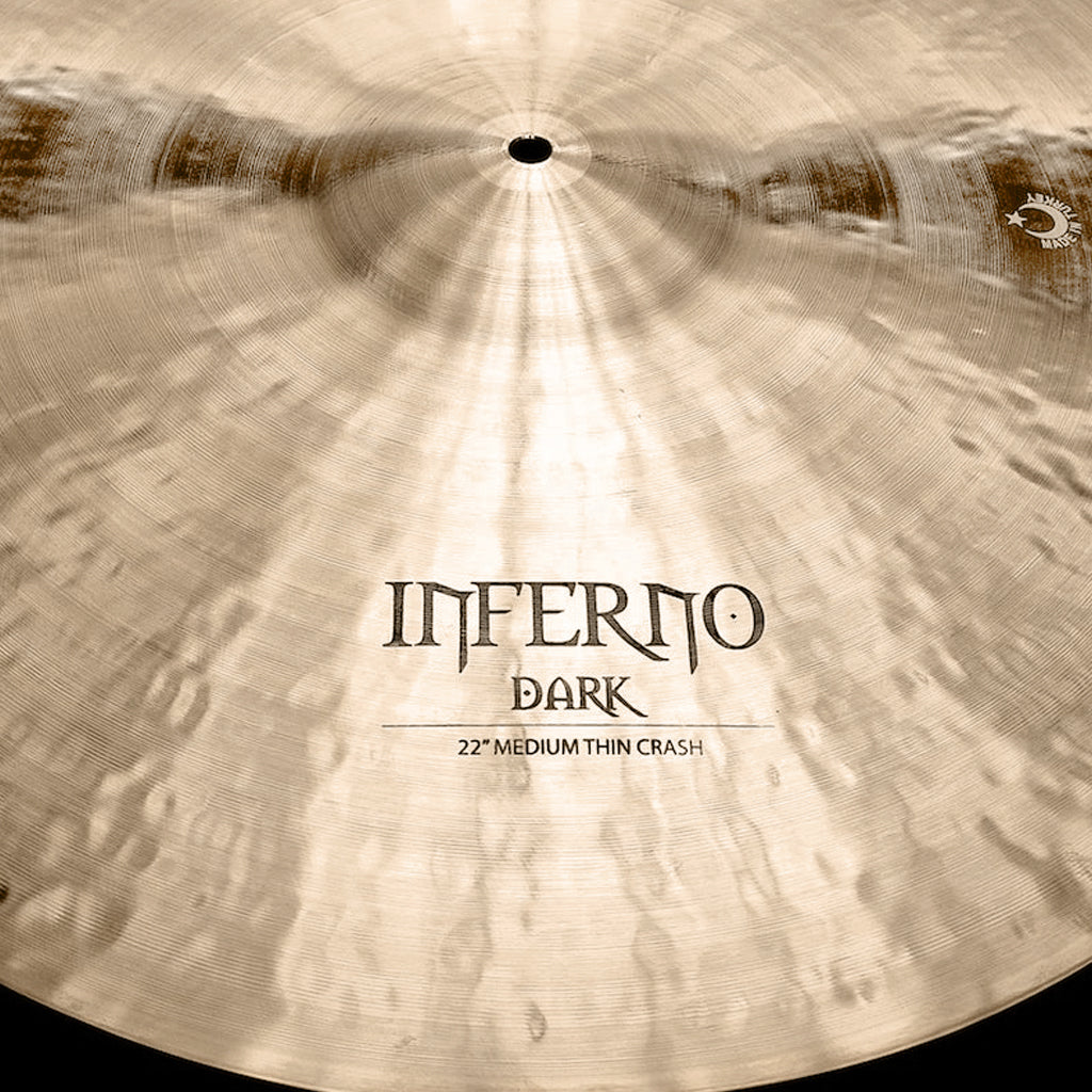 Close up of Rech Inferno Dark 22" Medium Thin Crash Cymbal