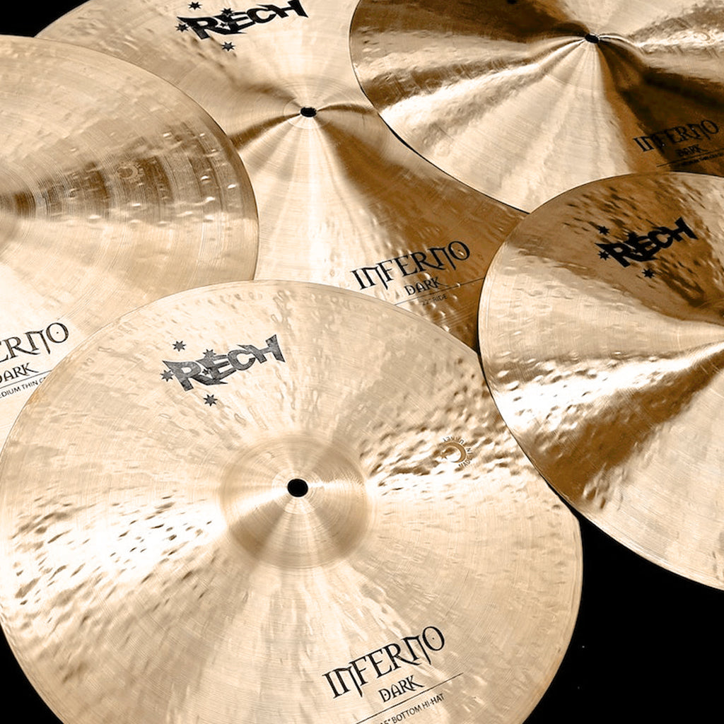 Close Up of Rech Inferno Dark 5 Piece Cymbal Pack Set - Big Sizes