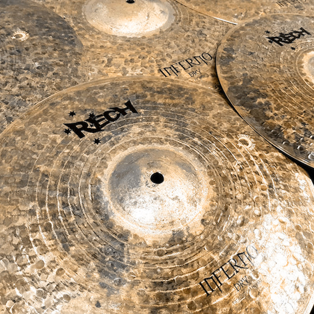 Close Up of Rech Inferno Dry 5 Piece Cymbal Pack Set
