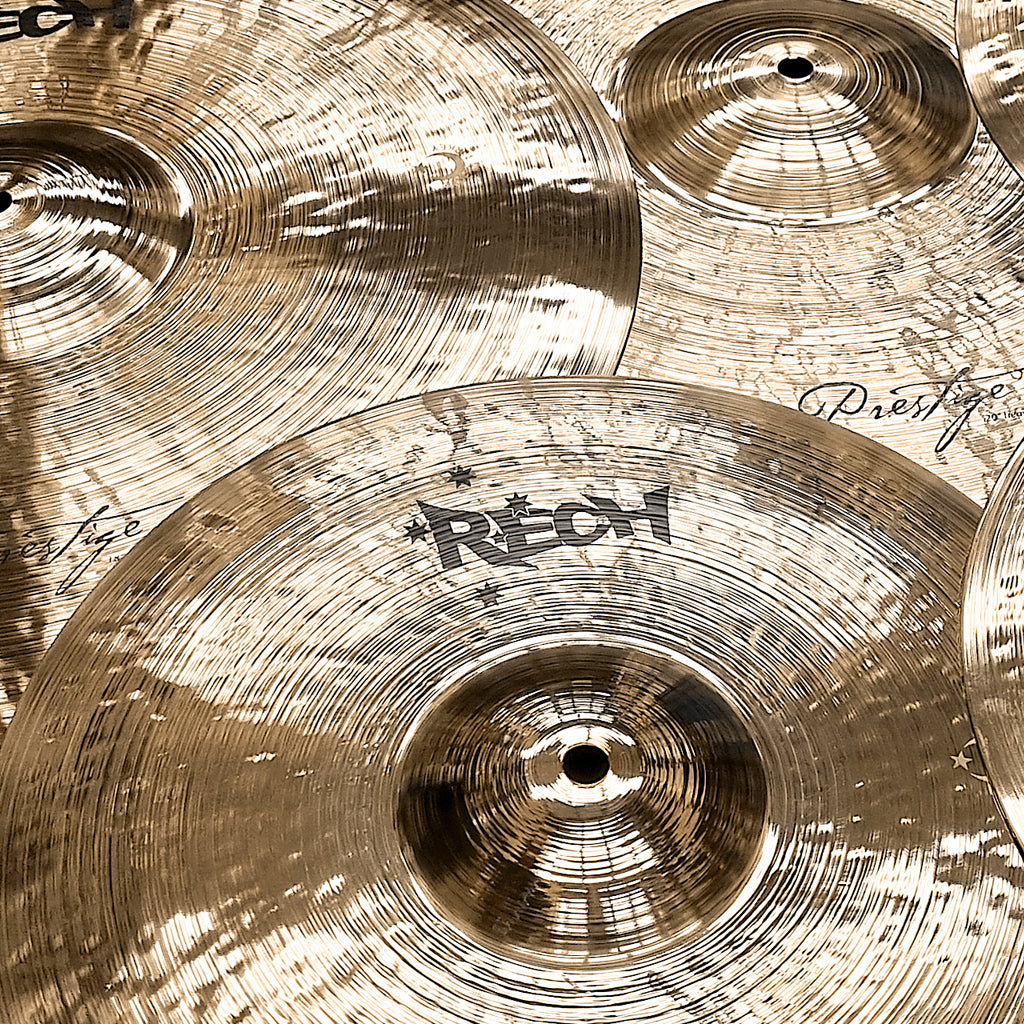 Close Up of Rech Prestige 5 Piece Heavy Cymbal Pack Set