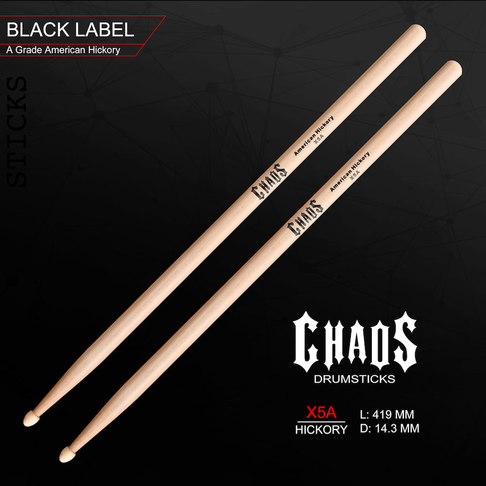 Chaos X5A Drum Sticks - Black Label