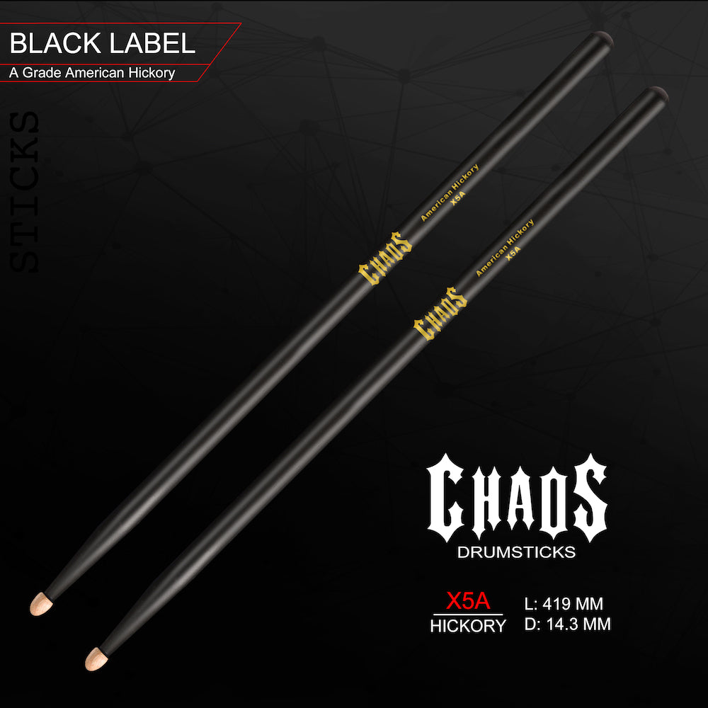 Chaos X5A Drum Sticks - Black & Gold