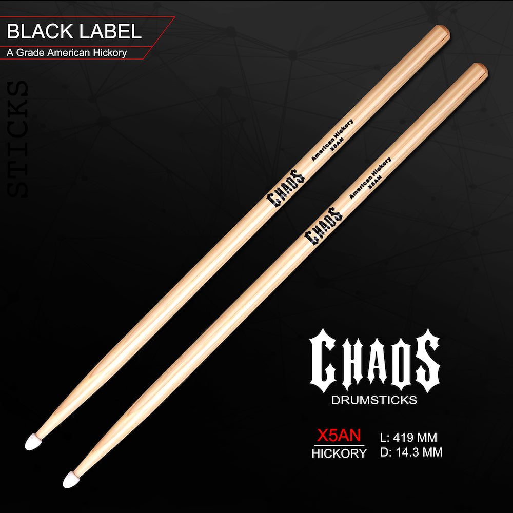 Chaos X5AN Nylon Tip Drum Sticks - Black Label