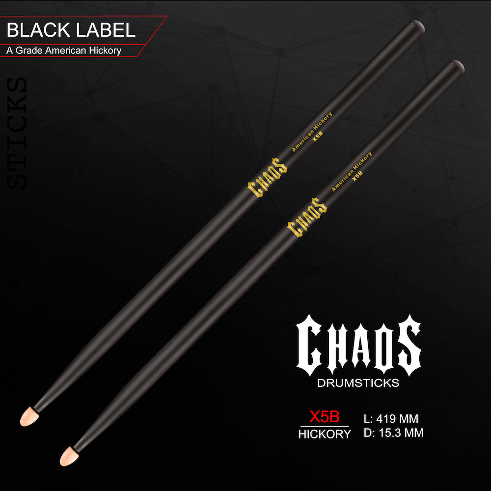 Chaos X5B Drum Sticks - Black & Gold