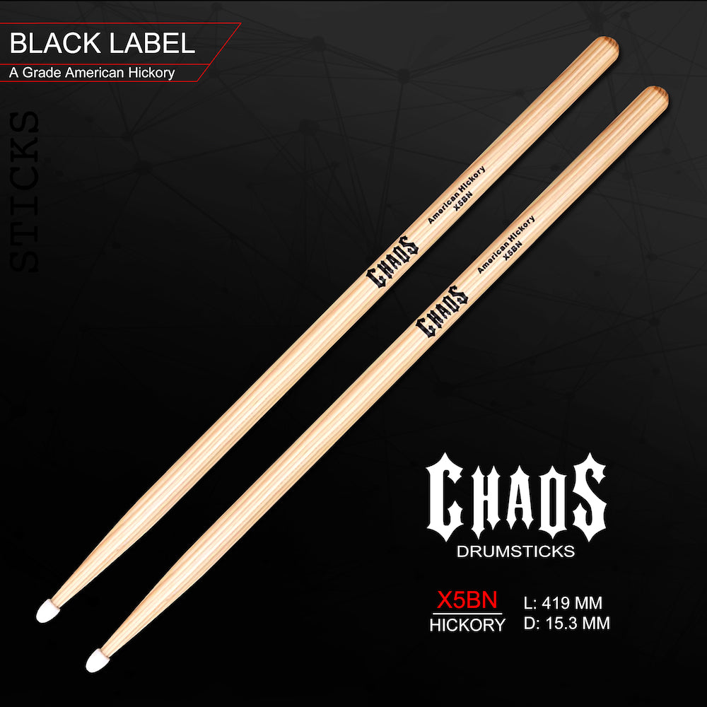 Chaos X5BN Nylon Tip Drum Sticks - Black Label